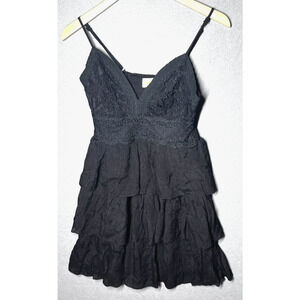 REBELLION AGAIN Dress Junior Size S Black Fairy Grunge Lace Lined Tiered Ruffles